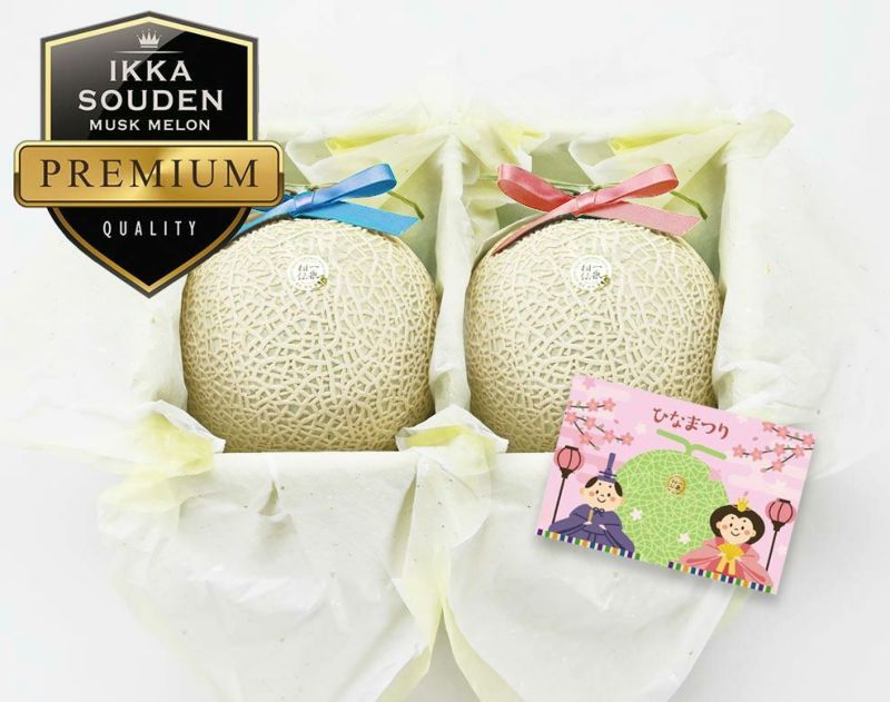  【特選】ひなまつり 花包みマスクメロン2玉箱入り3.2kg以上