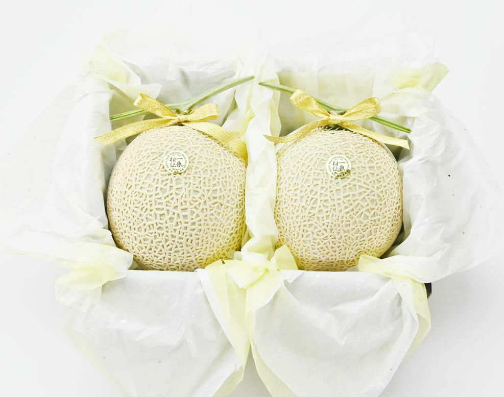  【特選】花包みマスクメロン2玉箱入り