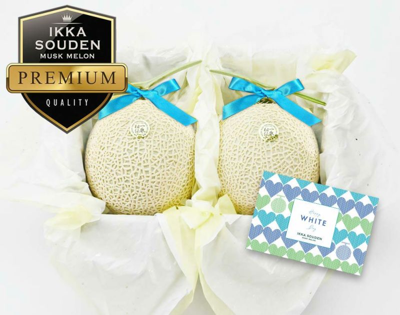 【特選】ホワイトデー 花包みマスクメロン2玉箱入り3.2kg以上