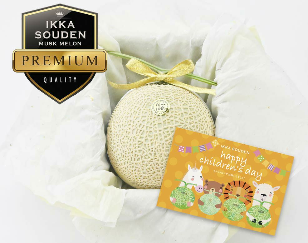 【特選】子どもの日 花包みマスクメロン1玉箱入り1.6kg以上
