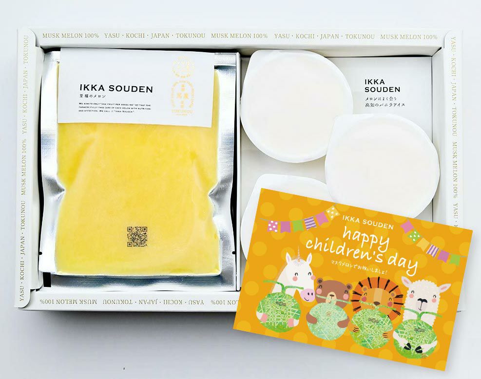 こどもの日 マスクメロンのピューレ3袋と高知のバニラアイス3個