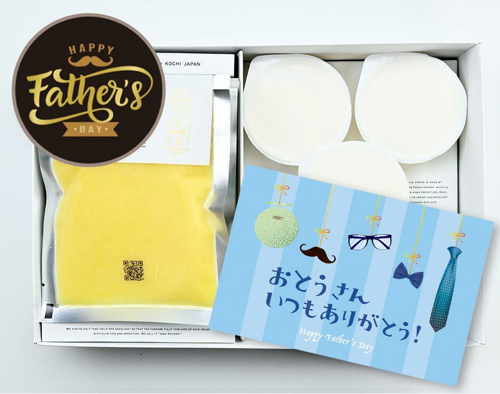 父の日 マスクメロンのピューレ5袋と高知のバニラアイス5個